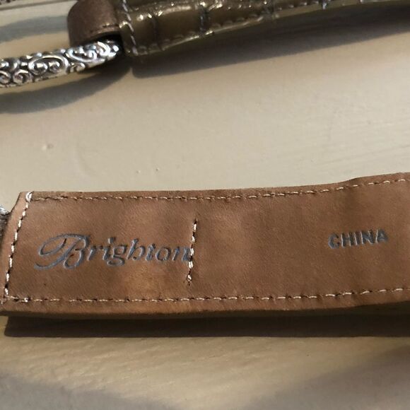 Brighton Sz 30 Khaki Silver Croc Leather Hook Belt - Picture 10 of 10
